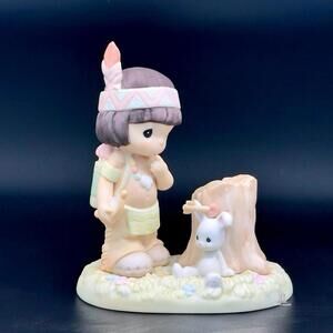 🌿 Precious Moments Native Boy w/ Bunny by Tree Stump Rare Collector’s Edition🐇